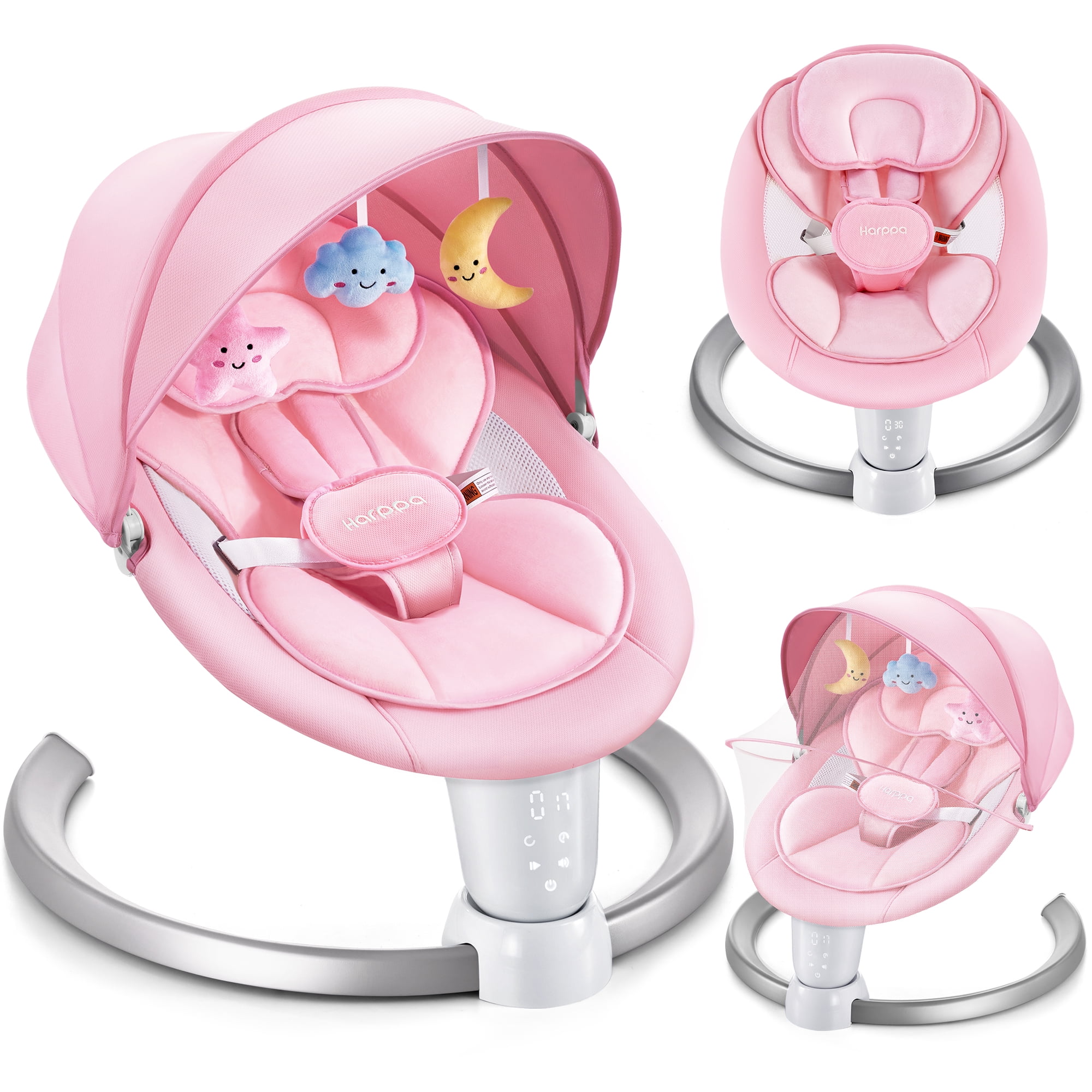 HARPPA Baby Swing for Infants, Electric Swing with 5 Swing Speeds and 10 Lullabies, Pink