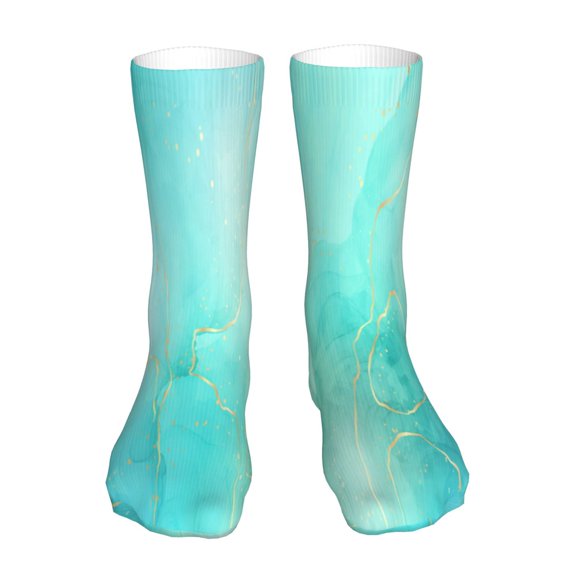 Easygdp Cyan Mint Marble Ankle Socks for Women Stocking Mid Calf Socks Ultra Stretchy for Boots Sneakers Loafer
