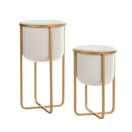 Rizzy Mid Century Planters  White & Gold - Set of 2