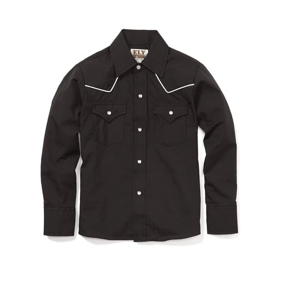 Ely Cattleman Boys' Long Sleeve Solid Western Shirt with Piping, Black, S