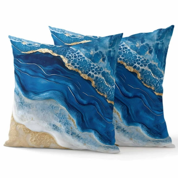 Throw Pillow Covers 18x18 Inch Set of 2 Blue Ocean Waves Decorative Pillow Covers Abstract Cushion Cover Pillowcase for Sofa Couch Bed Home Decor