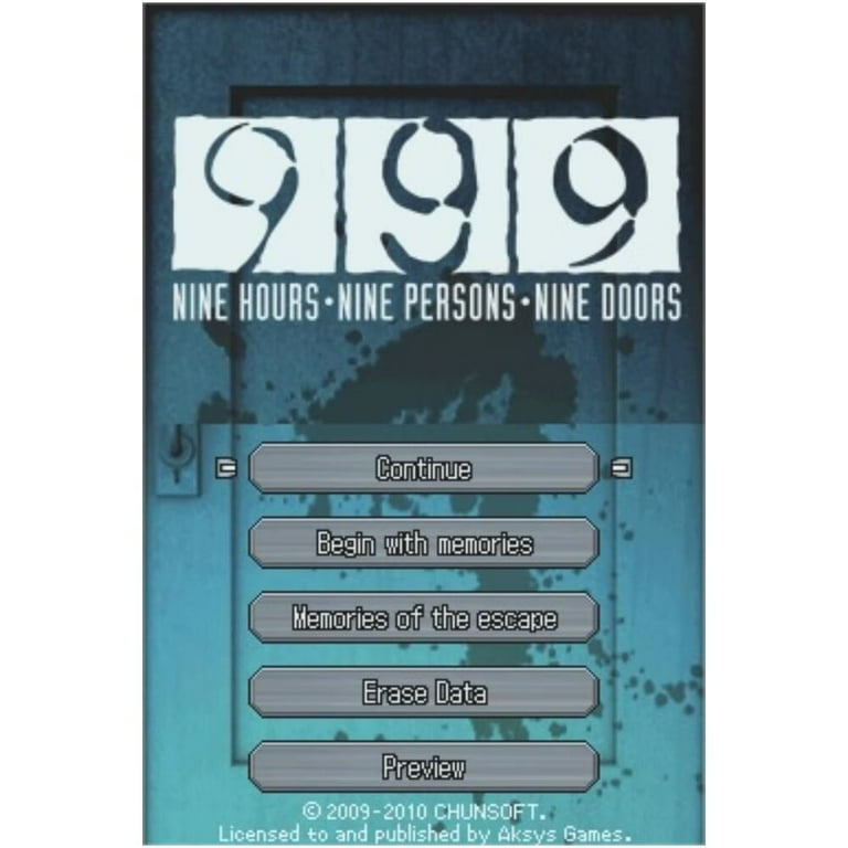999: Nine Hours,Nine Persons,Nine Doors DS Game,US Version
