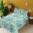 thumbnail image 2 of Ambesonne Fashion Fitted & Flat Sheet with Shams 4 Pcs Set, Abstract Grungy Flowers Art, Full, Dark Teal and Almond Green, 2 of 5