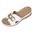 thumbnail image 6 of Dakaela Low Wedges Sandals for Women Comfortable Summer Slip on Slides with Arch Support Open Toe Beach Walking Slippers Shoes Size 6-10 White, 6 of 7