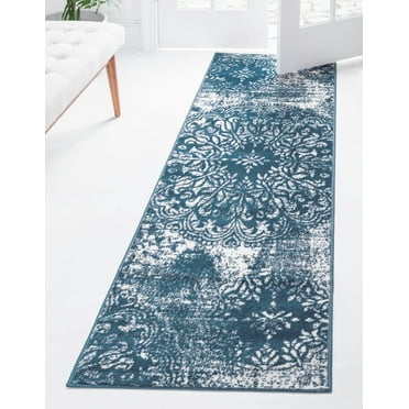 Rugs.com Monte Carlo Collection Rug – 2' x 13' Runner Blue Medium Rug Perfect For Living Rooms, Large Dining Rooms, Open Floorplans