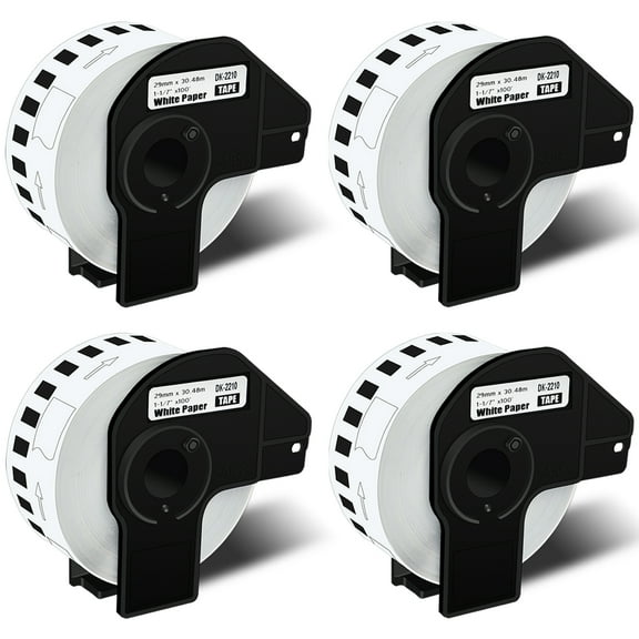 GREENCYCLE 4 Roll 29mm(1-1/7'')x 30.48m(100ft) Continuous White Paper Label Tape Compatible for Brother DK2210 DK-2210 with Cartridge Used in QL-500 QL-550 QL-570 QL-700 QL-800 Printer