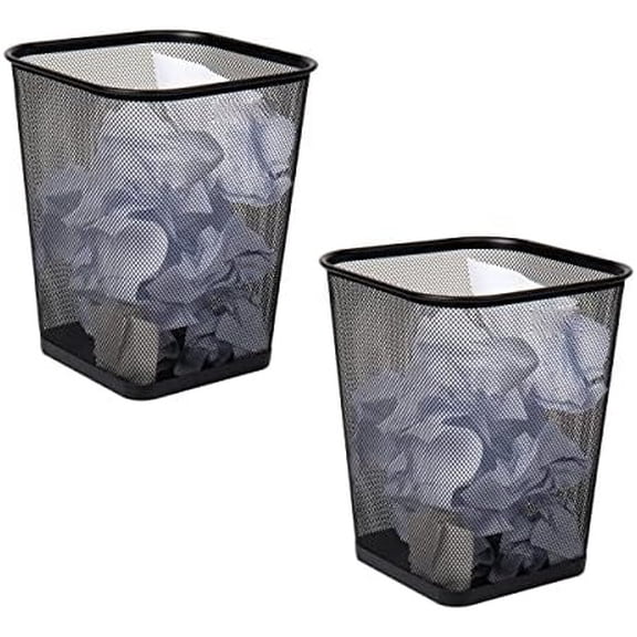 Mesh Trash Can, Waste Paper Basket, Square, Office, Metal Mesh, 9.75"L x 9.75"W x 12.25"H, Set of 2, Black