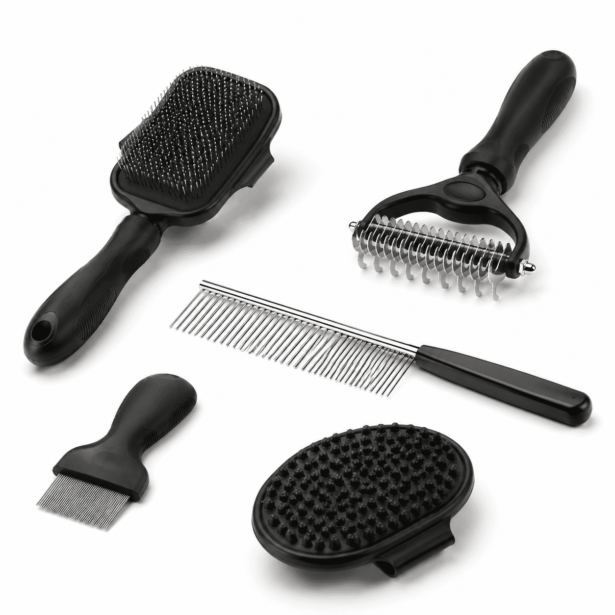 Black 5-Piece Pet Brush Kit for Long Haired Doodles and Medium Breeds