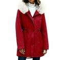 thumbnail image 7 of Women's Winter Parka Coats Soft Fleece Sherpa Lined Drawstring Snow Jacket With Hood Red L, 7 of 7
