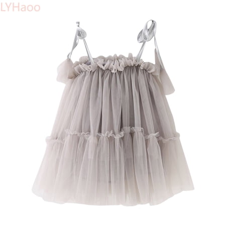 LYHaoo Toddler Girls Sleeveless Solid Dress Dance Party Dresses Clothes，Girls Lace Dresses Sizes 4-5 Years Gray