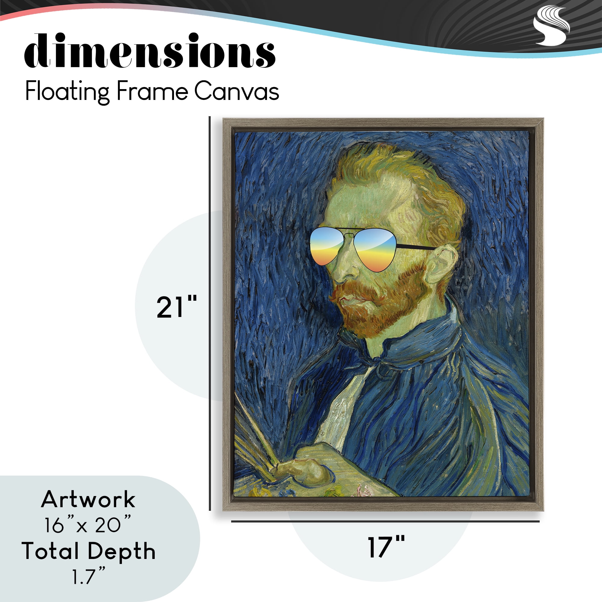 Funny Van Gogh Sunglasses Brown Framed Floater Canvas Wall Art, design by Masters Redux