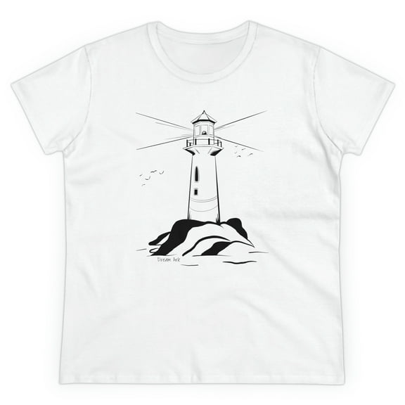 Women's Cotton T-Shirt with Lighthouse Design, Original Artwork