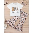 thumbnail image 2 of hirigin Kid Girls Easter Pants Set, Short Sleeve T-shirt with Rabbit Print Flare Pants and Bowknot Headband, 2 of 9