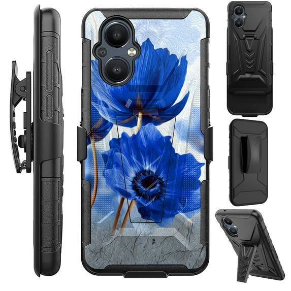 Compatible with OnePlus Nord N20 5G Hybrid Luxguard Holster Phone Case Cover (Blue Peony Flower)