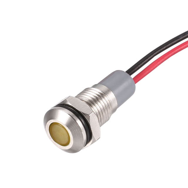 Luz indicadora de señal AC/DC 12V-24V 8mm, LED amarillo con carcasa de metal 5 piezas