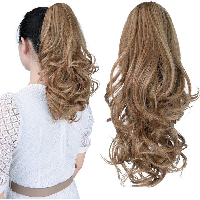 ORUYROP Extension de Queue de Cheval Blonde, Extensions de Cheveux Griffes de Queue de Cheval 14 Pouces Queue de Cheval Cheveux Courts Bouclés Extension de Cheveux Pièce de Cheveux Synthétique d'Apparence Naturelle pour Femmes