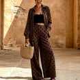 thumbnail image 2 of Szluipve Women Polka Dot 2 Piece Outfits Long Sleeve Button‑Down Shirt & Elastic Waist Wide Leg Pants Casual Beach Matching Set Brown M, 2 of 8