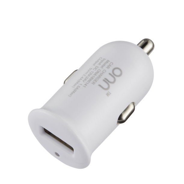 onn. 2.4A USB TypeA Car Charger Port, White