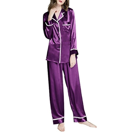 

Women Long Sleeve Like Silk Pajamas Two Piece Sets womans pajamas pijamas for women womens pajama