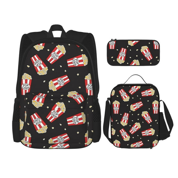 Fotbe Popcorn Set Escolar 3 en 1 para Niños - Mochila Duradera con Lonchera Aislante y Estuche para Lápices - Mochila Escolar para Niños y Niñas