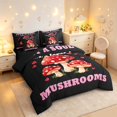 thumbnail image 2 of Homewish Kawaii Cartoon Mushrooms 7 Pieces Full Size Bedding Sets,Letter Heart Full Size Bed in a Bag,Black Red,Black Reversible, 2 of 8