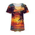 thumbnail image 6 of Ayolanni Pleated Womens T Shirts Scoop Neck Short Sleeve Casual Tropical Print Blouse Fitted Beach Shirts Dressy Tops for Women Orange M, 6 of 6