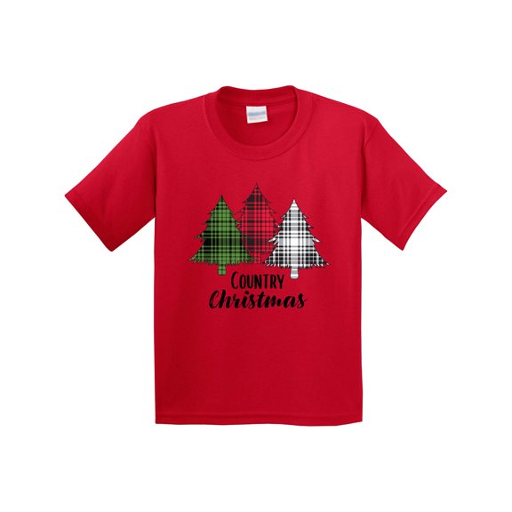 Inktastic Country Christmas Plaid Trees Youth T-Shirt