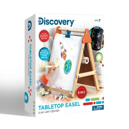 Discovery Kids Tabletop Easel 3-In-1 Art Center, with Whiteboard, Chalkboard And Paper Surfaces
