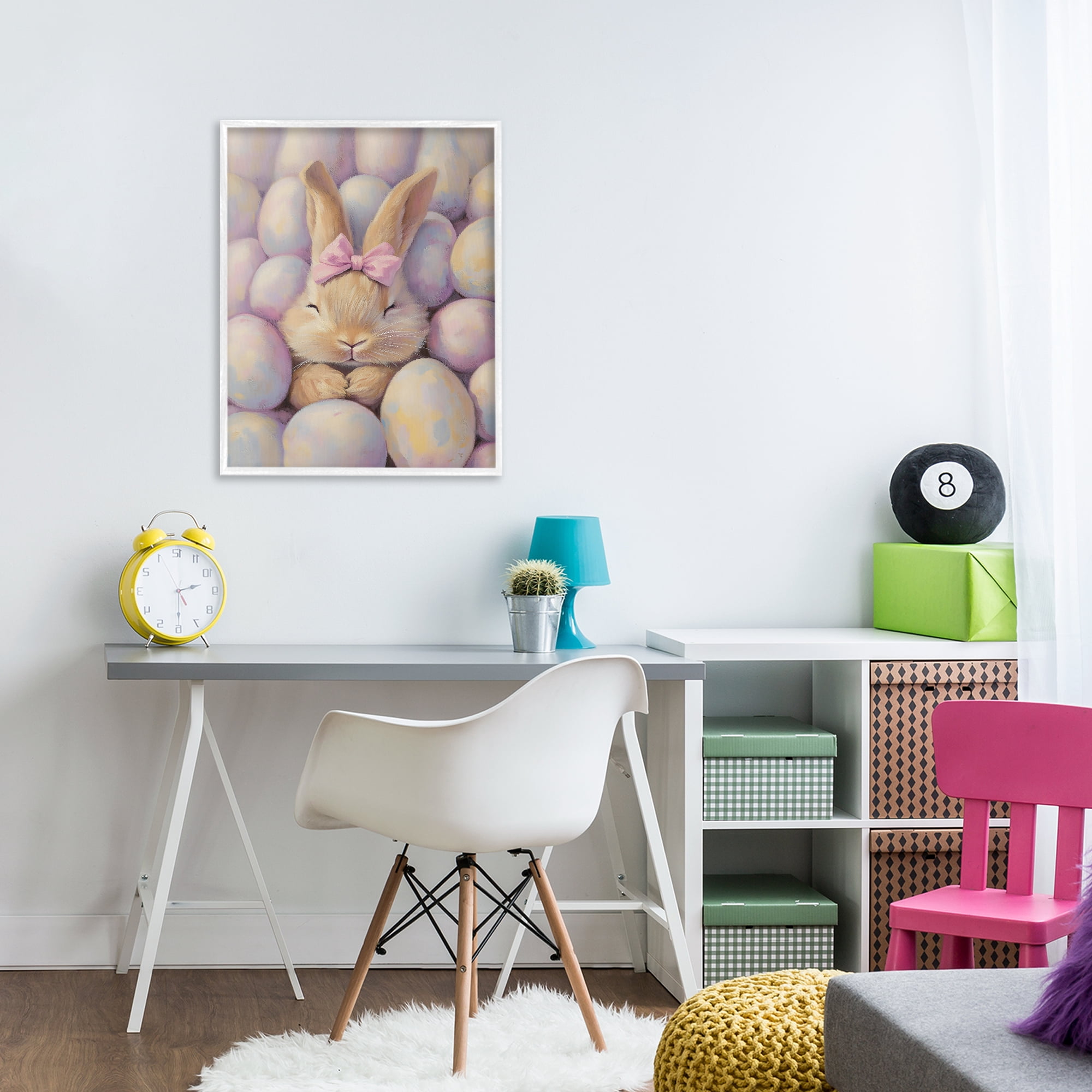 Stupell Industries Easter Bunny Nestled in Eggs White Framed Giclee Art, design by The Prints Vibe