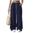 thumbnail image 6 of ZHYou No Boundarie Corduroy Sweatpants for Women Wide Leg Texture Drawstring Baggy High Waisted Pants with Pockets,Black,Size M, 6 of 9