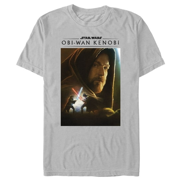 Men's Star Wars: Obi-Wan Kenobi Darth Vader vs Kenobi Artistic Lightsaber Duel Graphic Tee Silver Large