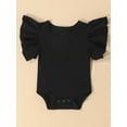 thumbnail image 2 of Canrulo Pure Cotton Newborn Infant Baby Girl Solid Ruffle Romper Bodysuit Jumpsuit Summer Clothes Black 3-6 Months, 2 of 9