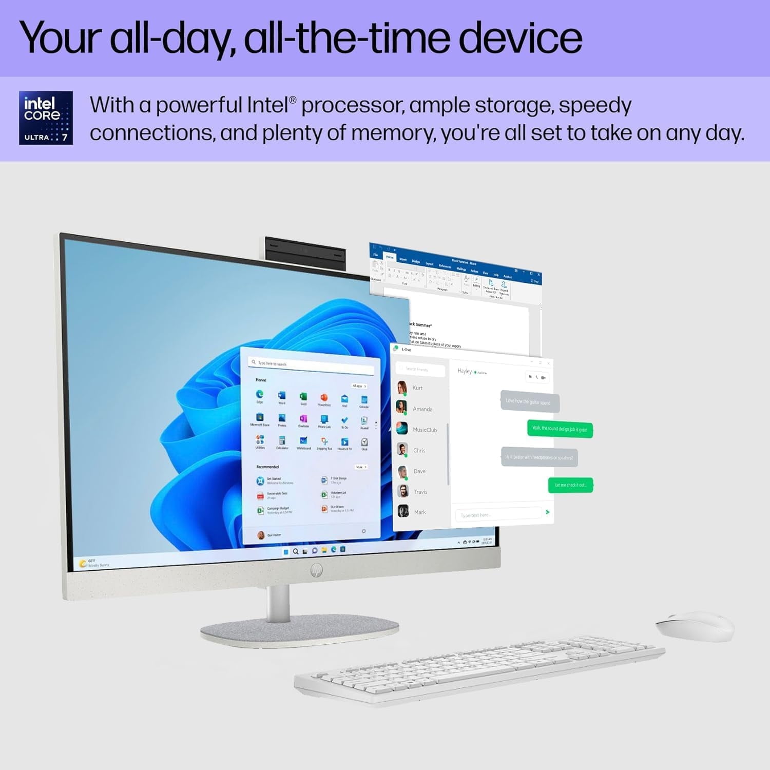 HP 27" All-in-One Desktop Computer, FHD IPS Display, 12-core Intel Core Ultra 7-155U Processor, 64GB DDR5 RAM, 1TB SSD, Adjustable Angle, Wi-Fi 6, HDMI, Wireless KB & Mouse, Windows 11 Pro