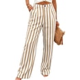thumbnail image 2 of hlysgo Women's Striped Print Trousers Casual High Waist Fashion Pants Summer Loose Wide Leg Pant with Pockets Yellow,M, 2 of 6