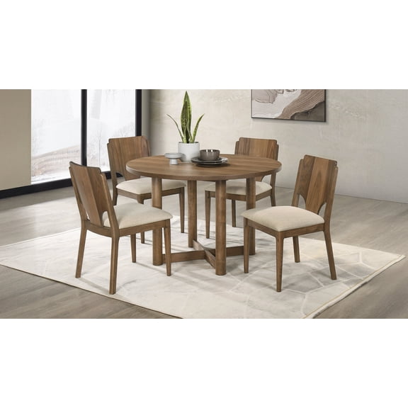 Coaster Crestmore 5-Piece 46-inch Round Wood Dining Table Set, Walnut