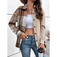 thumbnail image 3 of Arvbitana Women Plaid Long Sleeve Shirt Casual Button Down Loose Fit Casual Blouse Vinatge Lapel Collar Oversized Tops Lightweight Coat for Autumn, 3 of 8