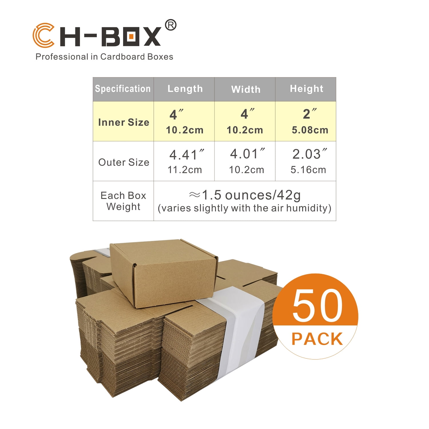 CH-BOX 50 Pack 5x5x2'' White Corrugated Mailers for Shipping