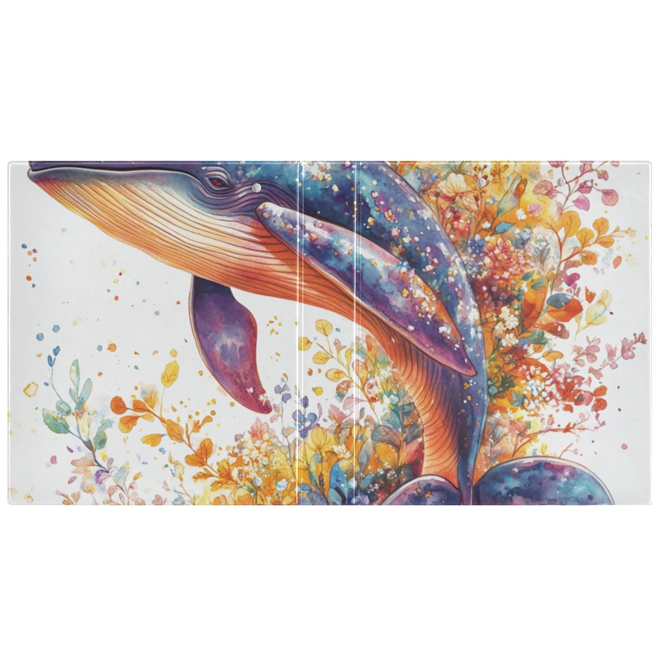 Whale and Flowers Leaves 3 Ring Binders 1.5 inch Hardcover File Folders with Interior Pockets A4 Size Organizer for School Office Hospital
