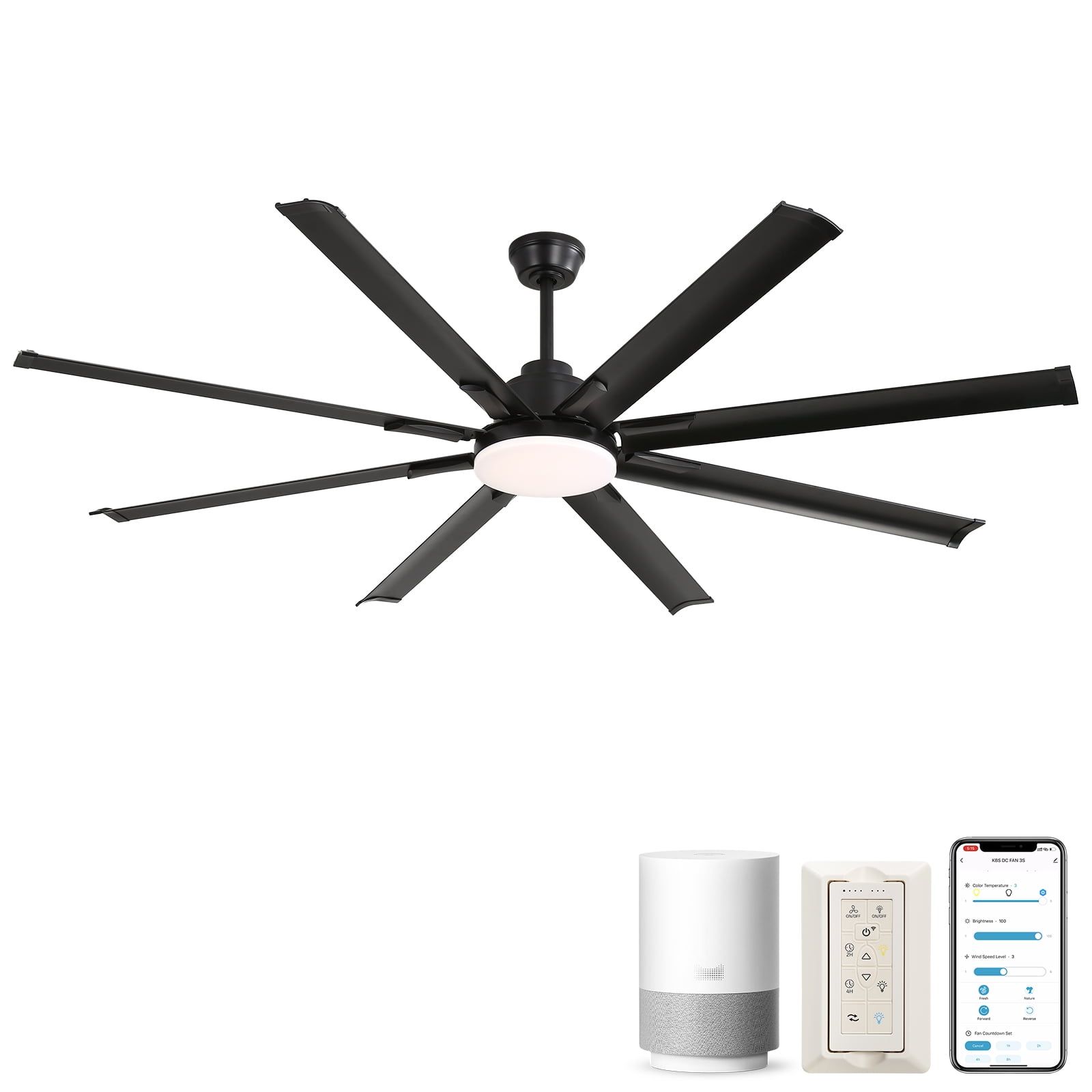 Sofucor Smart Large Fan 84-Inch Ceiling Fan with LED Light Kit and Remote Control, Contemporary, Indoor/Outdoor