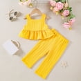 thumbnail image 2 of Baby Girls Summer Clothes Solid Color Sleeveless Camisole Tops Wide Leg Pants Sets for Toddler Newborn Girls Yellow 12-18 Months, 2 of 5