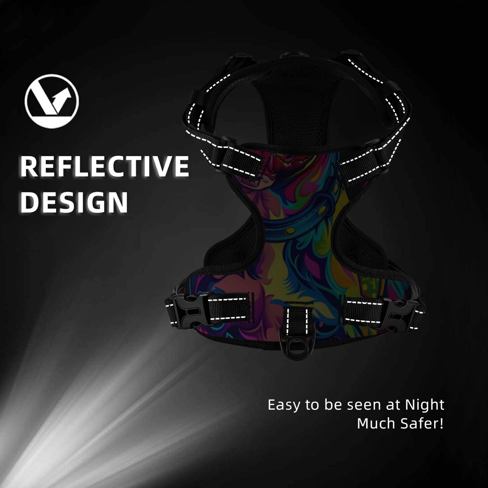Vsdgher Neon Pop Art Pitbull Dog Harness, No-Pull Pet Harness, Dog Vest, Pet Vest for Small to Large Dogs-Medium
