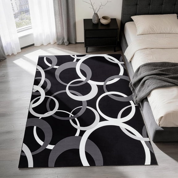 Voguly Washable 2x3 Area Rugs for Living Room, Modern Black White Circle Pattern Carpet, Non Slip Low Pile for Bedroom Dining Room Home Office Decor