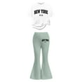 thumbnail image 3 of Kiijoy Girls New York Print Short Sleeve T-Shirt Flared Pants Outfit Set, Sizes 7-13, 3 of 4