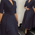 thumbnail image 2 of AURA Women’s Pleated Midi Dress Suit Collar High Waist Three Quarter Sleeve Solid Color S XXXL, 2 of 7