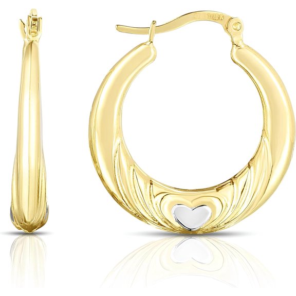 Floreo 10k Yellow Gold Ribbed Two-Tone Heart Hoop Earrings