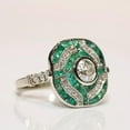 thumbnail image 2 of Arish Jewels Art Deco Round Cut Lab Created Diamond & Emerald Halo 925 Silver Engagement Gift Ring, 2 of 7