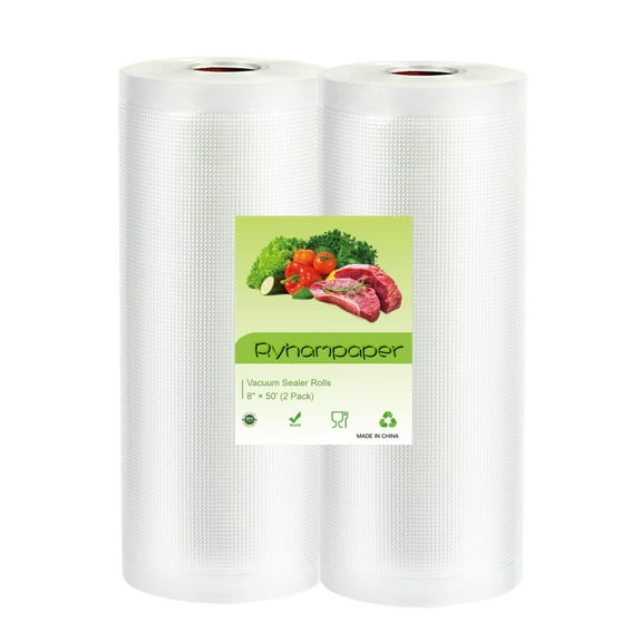 RyhamPaper Vacuum Sealer Bags, 2 Rolls 8" x 50' Vacuum Seal Bags for Food, Food Saver Rolls for Sealer, BPA Free & Commercial Grade