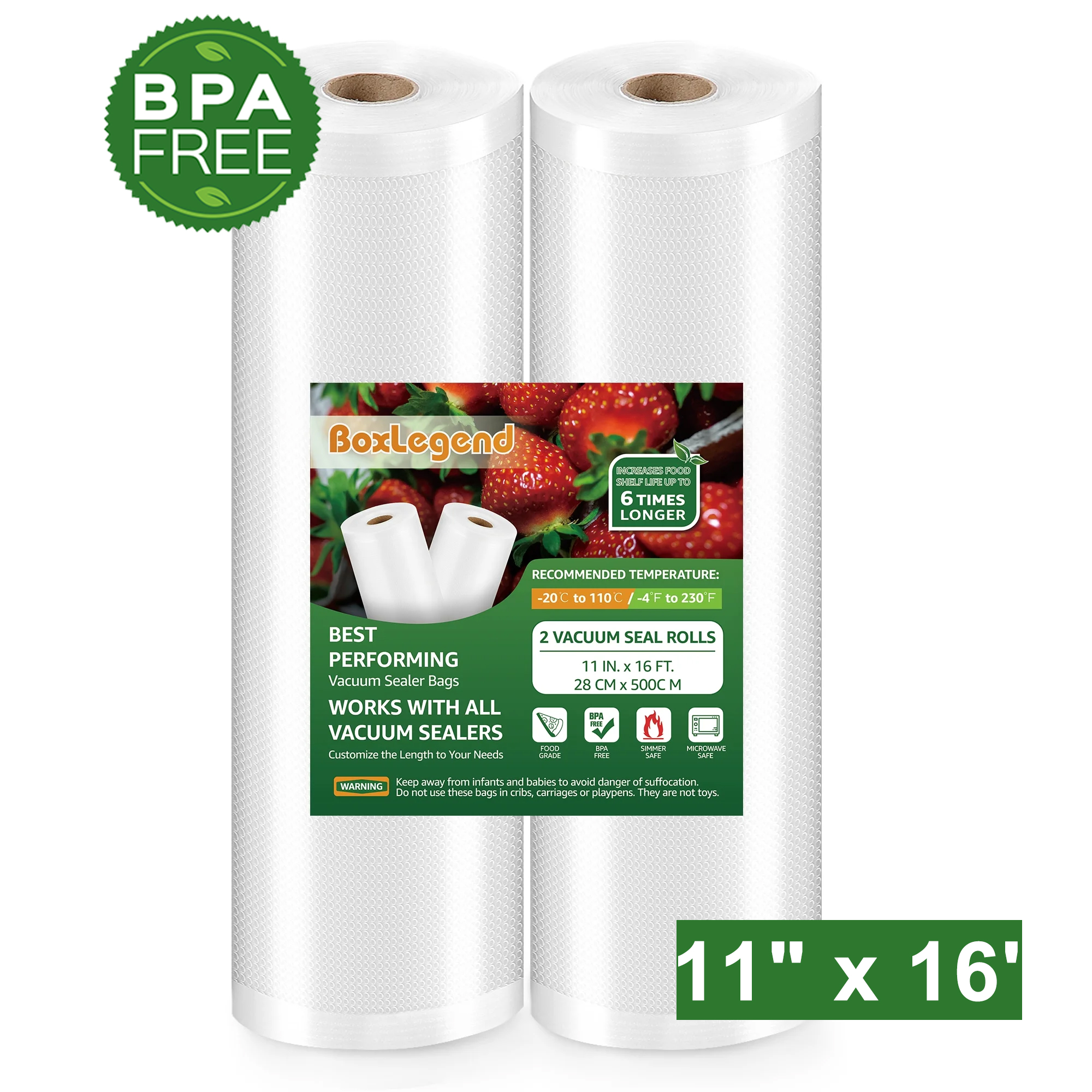 Boxlegend 2 Pack Vacuum Sealer Bags 11" x 16' Rolls photo 1