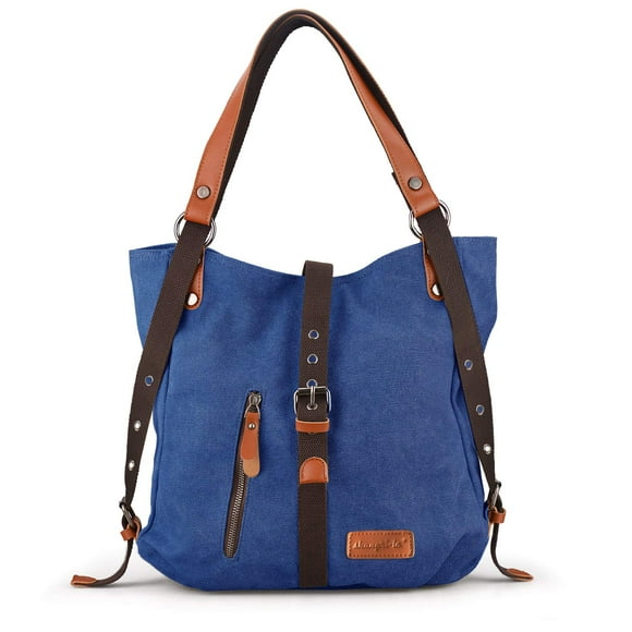 SHANGRI-LA Sac Fourre-Tout en Toile Sac à Main pour Femmes Décontracté École Boho Sac Hobo Sac à Dos Convertible - Bleu