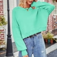 thumbnail image 4 of PiGOGI Women's Loose Knit Sweater Long Sleeve V-Neck Pullover Soft Acrylic Casual Fall Winter Comfortable Fashion Tops Mint Green XL, 4 of 6